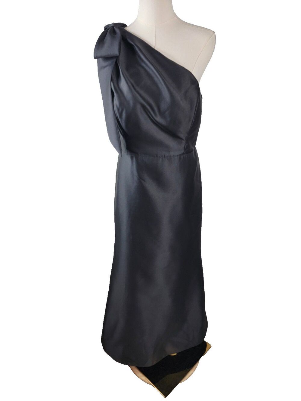 Alfred Sung Black One Shoulder Satin Formal Gown Bow Mermaid 16R/ (XL)